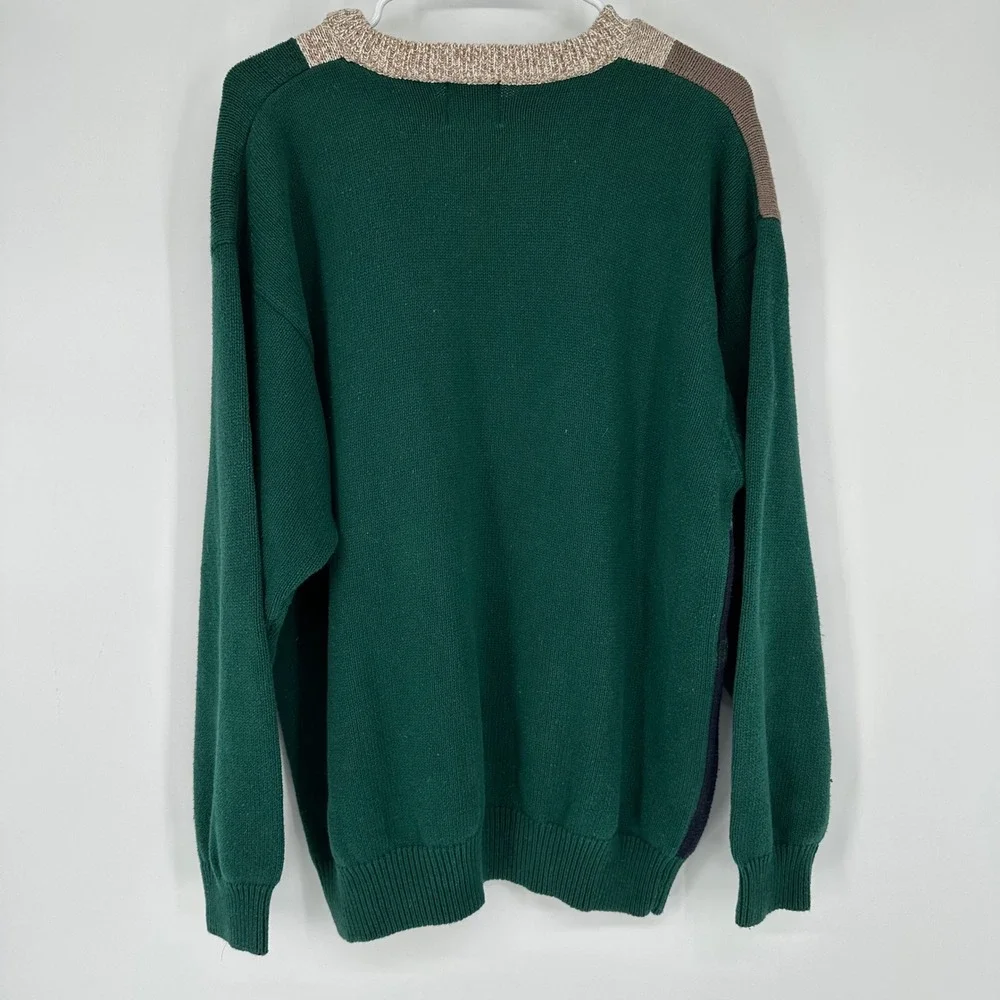 Vintage 90s Cotton Traders Golf Intarsia Argyle Grandpa Sweater Green Mens M